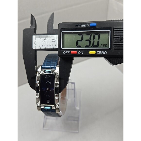 Adrienne Crystal Bezel Blue Alligator Leather Strap Womens Watch New Battery - Picture 5 of 12